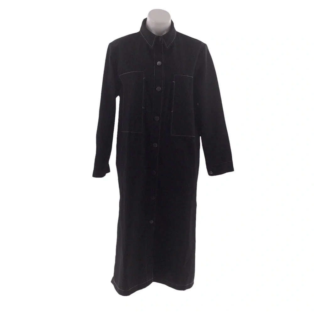 The Weeknd  Black Denim Contrast White Stitch Long Trench Coat